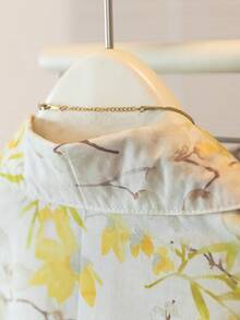 YUXIN 女士法式黄色碎花衬衫，翻领，七分袖，适合工作或度假穿着，透气修身艺术上衣 - 黃色 - 查看 10