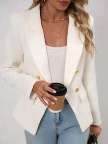 Women's Elegant Casual/Work Solid Color Double-Breasted Blazer Jacket, Spring/Autumn