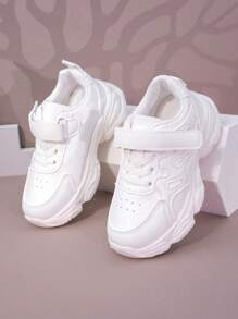 1 par de zapatillas deportivas casuales de suela gruesa con cierre de gancho y lazo, de unicolor, livianas y cómodas, adecuadas para uso diario escolar/de ocio, para niños