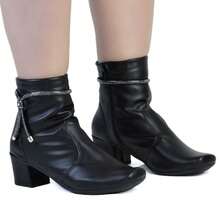Women's Mid-Calf Combat Boot With Removable Shiny Straps REF:BR02 - 黑色 - 查看 2