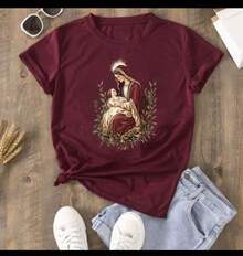 Catholic Women's T-Shirt Blouse Virgin Mary, Jesus Christ, Our Lady Of Aparecida Christian, Sacred Heart - 紫紅色 - 查看 2