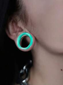 4pairs Uneven Colored Marble Pearlized Flesh Thick Silicone Ear Tunnel Earrings Expander Round Double Flared Flesh Gauges Plug Piercing 8mm-38mm - Color Mixing - View 5