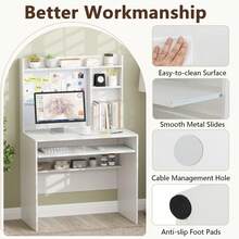GOFLAME Computer Desk Home Office Desk With Magnetic Bulletin Board - White - View 9