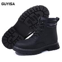 GUYISA 钢头安全鞋，防砸防刺穿丝滑皮革高帮，时尚四季男士软质采矿和建筑靴