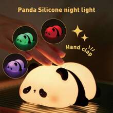 熊猫硅胶灯熊猫拍拍小夜灯卧室床头睡眠灯USB充电感应三档亮度定时自动关闭生日节日礼物熊猫小夜灯 - 白色 - 查看 1