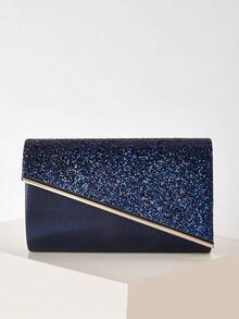 AIBBYDAR Women's Evening Clutch Bag, Navy Blue Fashionable Solid Glitter Ladies Handbag, Suitable For Evening Dress, Detachable Metal Shoulder Strap, For Wedding, Dance, Gathering, Party , Blue - Navy Blue - View 3