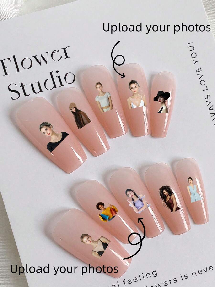 10 Pieces Acrylic Press On Nails, Beautiful Coffin-Shaped Fake Nails, DIY, Custom Pattern,Halloween Nails,Christmas Nails,Customization Of Christmas And Halloween Elements, Nail Supplies,Pink Nails,Suitable For Ladies To Use In Weddings, Parties, Holidays, Gift Nail Tools. - Multicolor - View 1