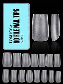 TOMICCA 240片亚克力美甲贴片，包括短杏仁形/短棺材形/短方形/短椭圆形/中尖形，12种尺寸哑光全覆盖亚克力假指甲，适用于美甲沙龙和DIY美甲，可用作美甲用品或美甲贴纸。 - 無色 - 查看 13