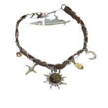 Meilade Star Moon Sun Pendant din piele Patchwork claviculă colier pentru femei la modă europeană și americană versatil minoritate dulce temperament gât