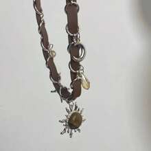 Meilade Star Moon Sun Pendant din piele Patchwork claviculă colier pentru femei la modă europeană și americană versatil minoritate dulce temperament gât