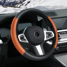 1pc Leather Car Steering Wheel Cover, Anti-Slip & Sweat-Proof Design, Available In Multiple Colors, Fits 38cm Diameter Steering Wheel - Multicolor - View 5