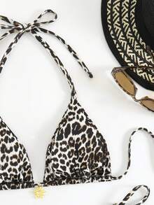 2件套女士豹纹性感比基尼泳装，欧美风度假沙滩夏季 - 彩色 - 查看 4