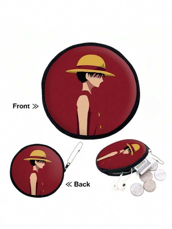 bandai Ein Stück Geldbeutel mit rundem Design und Animation Muster, reißverschlusshaltige Kopfhörertasche für Jungen und Mädchen Studenten, leicht und kompakt, kreisförmiges Design, Urlaubsgeschenk, Geburtstaggeschenk, Weihnachtsgeschenk, Urlaubsreise und tragbarer Münzbeutel für den täglichen Einkauf