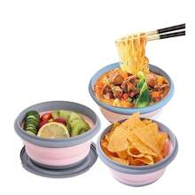 Set de 3 piezas - Tazones plegables de silicona con tapas - Recipiente de almacenamiento de alimentos expandible - Caja de almuerzo, tazón de ensalada, caja bento de alta calidad para viajes, campamento, oficina