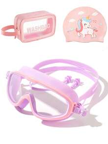 3-15岁儿童游泳镜套装带耳塞大框防雾/紫外线游泳镜（男童女童适用） - 彩色 - 查看 13