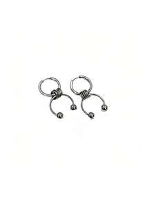 2PCS Stainless Steel Earrings Simple Ear Hoop Punk Y2K Hiphop Men's Earring Easy Matching Piercing Jewelry - Silver - View 5