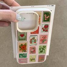 1pc Vintage Floral & Strawberry Stamp Pattern TPU Phone Case Compatible With Apple/ Phones - White - View 4