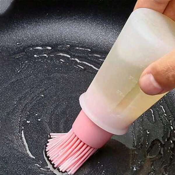 1 pieza Brocha de silicona para untar BBQ, brocha resistente al calor con botella para aceite, con escala de medición y tapa