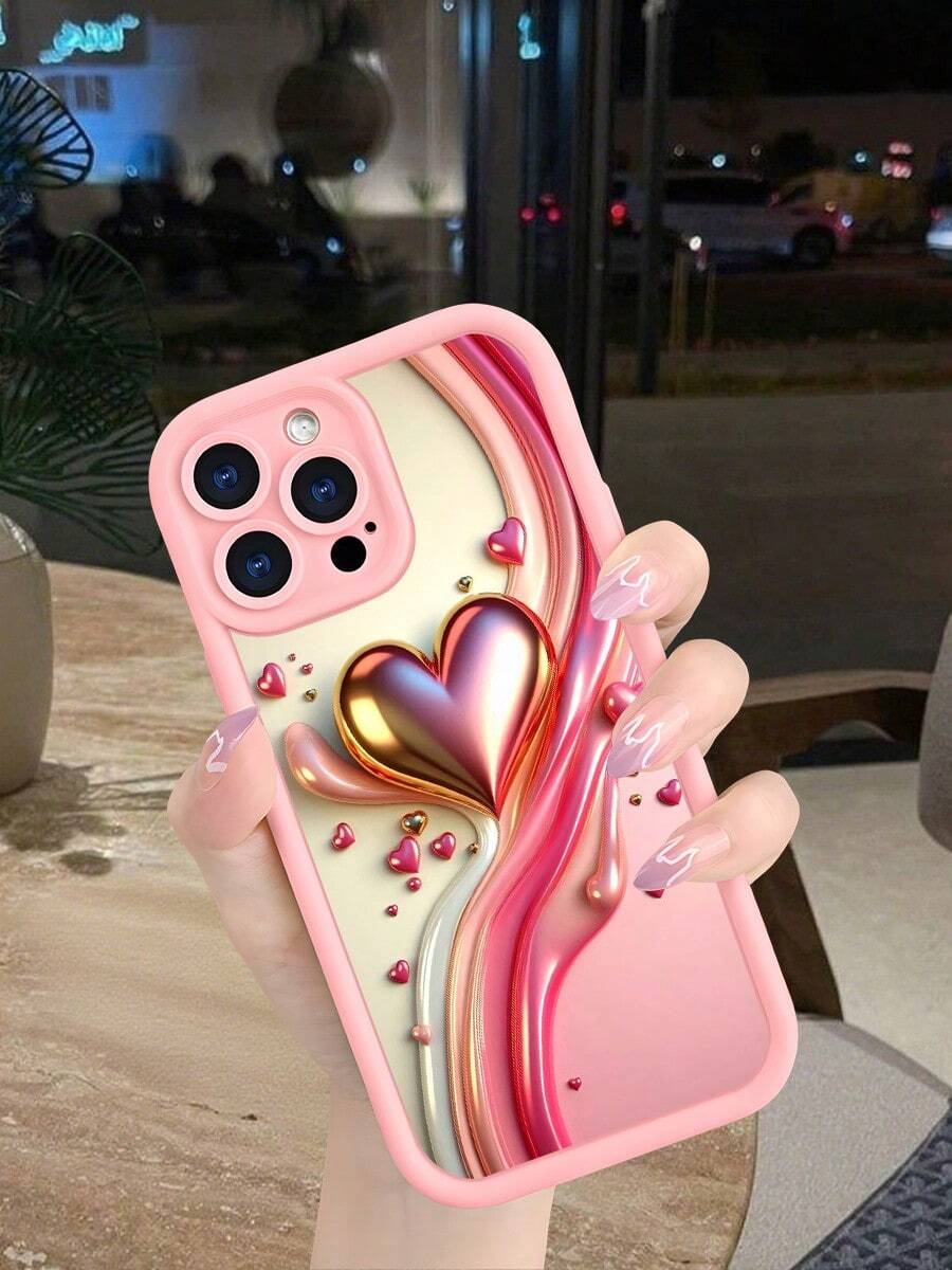 GALLAPLE Romantic Heart Glossy Phone Case, Coquette Aesthetic Soft TPU Cover With Anti-Yellowing Protection For IPhone 16 15 14 13 12 11 X XS XSMAX Plus Pro ProMax 16E 13MINI 12MINI Case - 粉色 - 查看 1