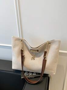 1pc Polyester Deer Pattern Decorative Large Capacity Zipper Shoulder Tote Bag, Suitable For Women's Daily Use - Beige - View 8