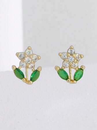 1 Pair S925 Sterling Silver Mini Flower Design Stud Earrings, Artistic Niche Earrings Suitable For Women's Daily Wear, Dates, Parties