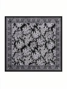 1pc 90CM Paisley Printed Ladies Bandana Simulated Silk Headband Women Bandana Top,Large Size Square Scarf,Hair Band,Head Band Ideal For Dressing Up Your Look - Black - View 4