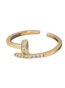 1 pieza Elegante anillo abierto con circonita cúbica, anillo abierto para el dedo de color dorado para mujeres, apto para uso diario, citas, vacaciones, gran regalo para amigos
