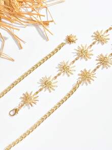 1 pieza Cadena de cintura estilo bohemio minimalista dorada con girasol y cara sonriente, adecuada para bodas, fiestas y eventos - Dorado - Ver 4
