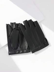 1 Pair Unisex Fashion Solid Color PU Punk Half Finger Gloves, Suitable For Outdoor Cycling, Sports, Street Dance Performance - Multicolor - View 5