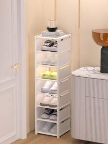 1 Zapatero de múltiples niveles, sencillo, a prueba de polvo, ahorra espacio, sin montaje, adecuado para entrada, armario, pasillo, sala de estar, garaje