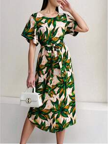 Women Midi Dresses - Dark Green - View 1