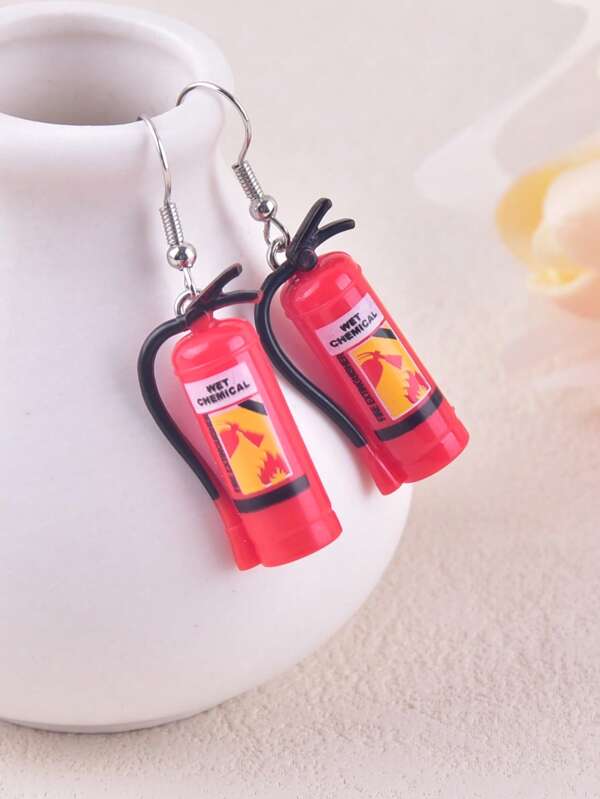 1 Pair 3D Fire Extinguisher Shaped Earrings, Party Decorative Jewelry