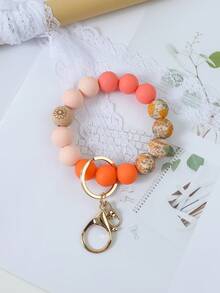 1pc Ditsy Floral Wooden Bead & Silicone Bead Bracelet Keychain, Backpack Decoration Accessory, Keychain For Anti-Lost, Gift For Friends School Car Accessories Cute Goth Y2k Bag Lanyards With Id Holder Car Accessories Bag Charms