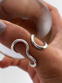 简约几何水滴形不锈钢可调节女士开口戒指 - 彩色 - 查看 9