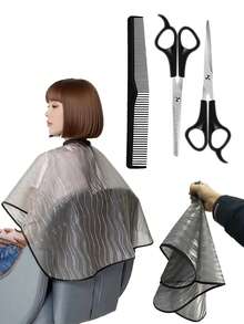 4 件套染发披肩套装（防水加厚/不粘）+ 理发剪刀套装，沙龙和家庭使用，不锈钢，适用于宠物和成人，易于使用，返校、旅行度假必备品，女士发饰