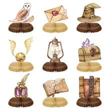 9pcs Wizard Theme Party Decorations, Magical Honeycomb Center Pieces, Wizard Theme Party Table Decor, Perfect For Wizard Theme Party, Birthday, Halloween Home Decor, Halloween Room Decor - Multicolor - View 1