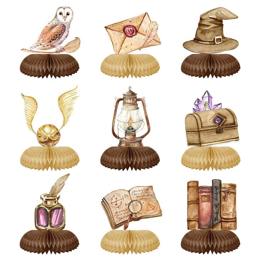9pcs Wizard Theme Party Decorations, Magical Honeycomb Center Pieces, Wizard Theme Party Table Decor, Perfect For Wizard Theme Party, Birthday, Halloween Home Decor, Halloween Room Decor - Multicolor - View 1
