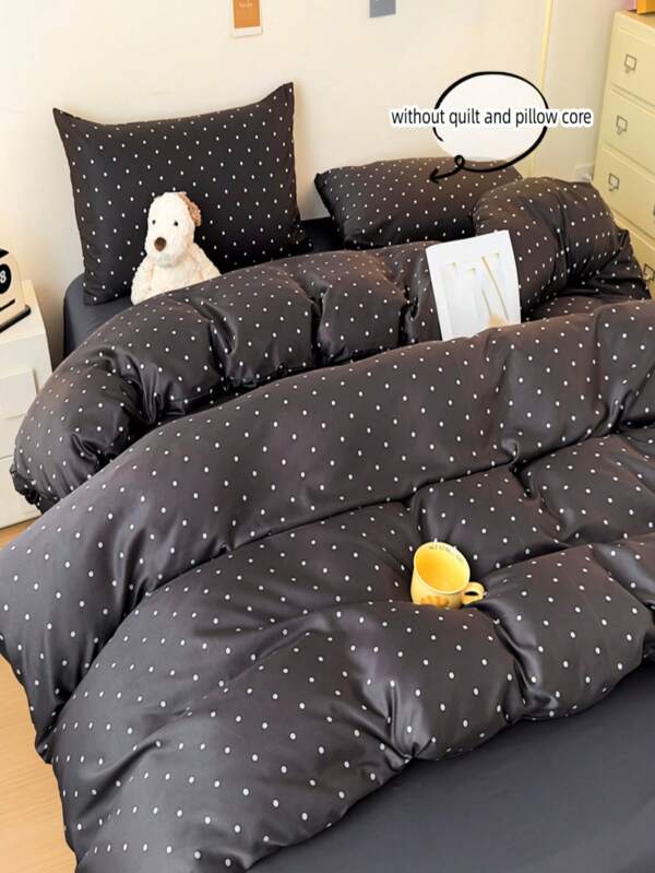 Bow, Polka Dot, Heart Print Bedding Set 3pcs (Without Filler), Blue