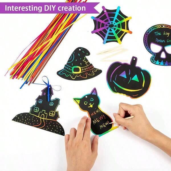 48 peças de suprimentos para arte de Halloween, cartões de pintura DIY para festas de fim de ano
