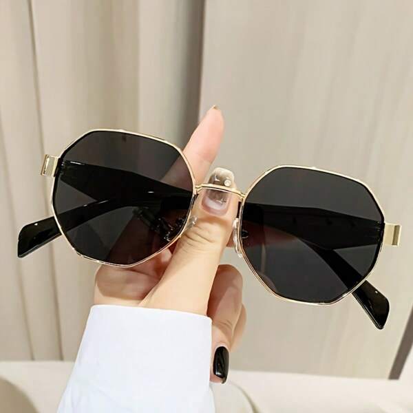 Personalized Geometric Sunglasses, Fashionable Large Frame Coffee Brown Sunglasses, Large Frame Metal Glasses
