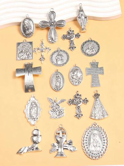 2 件超大圣母、圣父标签饰物、合金宗教十字架吊坠 DIY 项链珠宝礼物 M699