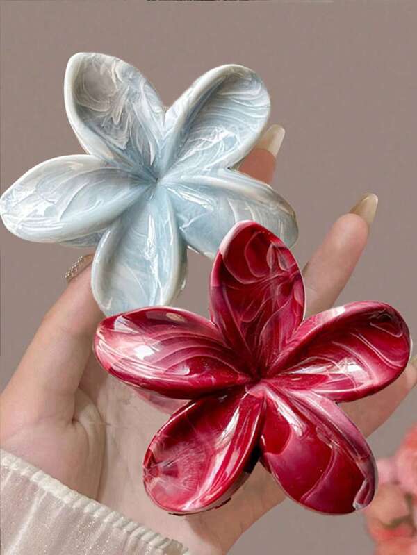 2 piezas de pinzas para el cabello de flores acrílicas en degradado minimalista, color borgoña, accesorios elegantes y versátiles para peinados, aptos para días festivos y uso diario