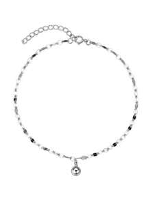 1Pc Adjustable Beaded Anklet For Women - Stylish Summer Silver Charm Ankle Bracelet, & Elegant Foot Chain Accessory
