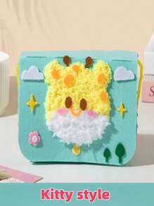 1 pieza Juego de bordado de muñeca DIY con animales de dibujos animados en fieltro, kit de costura de artesanía con pegatinas, kit de costura de arte y manualidades. Cose, cose, cose, rellena juguetes