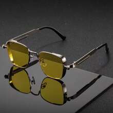 Gafas de moda elegantes y versátiles para la oficina y el transporte, con protección UV400 y estructura de metal cuadrada, ultraligeras