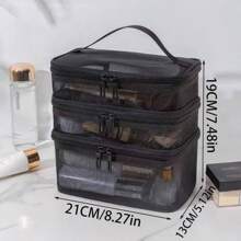 1pc Embroidery Customization Double Layer Mesh Cosmetic Bag With Zipper, Transparent Net Cosmetic Bag With Handles, Multifunctional Makeup Organizer, Lightweight And Breathable Toiletry Storage Bag, Ideal For Daily Use Or Trips,All-Purpose,Large Capacity,Versatile,Multifunction,Colorful,Cute,Adorable,Contracted,Funny,Kawaii,Y2K,Minimalist,Commuting,Business Casual,Basics,Custom,Personalized,Unique,Customized,Ideal Gifts For Him,Ideal Gifts For Her,Her,Family,Friends,Girlfriend,For Anniversaries,For Birthdays,For Holiday/ Vacation,For Outdoors/Outings/Travel/Hiking/Stadium/Sports/Climbing,For Business/Commute/Work/Office,School Supplies,Back To School,School Gift,For Office,For School,For Classroom,For Teacher Gifts,For University,For Colleague,For Dorm Rooms,For Teacher,For Boys And Girls,For Teenagers,Junior High School Students,Middle School Students,High School Senior High School Students,College Students,University Students,Freshman,Sophomore,Underclassmen