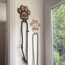 Personalized Paw Print Wooden Dog Leash Hanger, Custom Engraved Wall Hook - Suitable For Collars And Coats, Durable Wood Material With Paw Design, Perfect Decorative Keepsake Gift For Pet Lovers