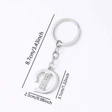 1pc Men's Creative 26 English Alphabet Rhinestone Keychain, Minimalist Car Key Chain, Holiday Party Gift - Silver - View 10