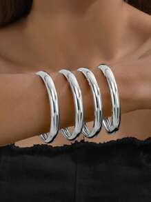 4pcs Thin Metallic Glossy Bangle Bracelets, Suitable For Holiday Parties, Dance Parties And Dates, Elegant Gift For Girlfriend