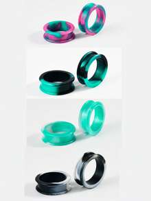 4pairs Uneven Colored Marble Pearlized Flesh Thick Silicone Ear Tunnel Earrings Expander Round Double Flared Flesh Gauges Plug Piercing 8mm-38mm - Color Mixing - View 15